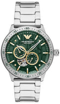 Emporio Armani Meccanico Chronograph Automatic Green Dial Silver Steel Strap Watch For Men - AR60053