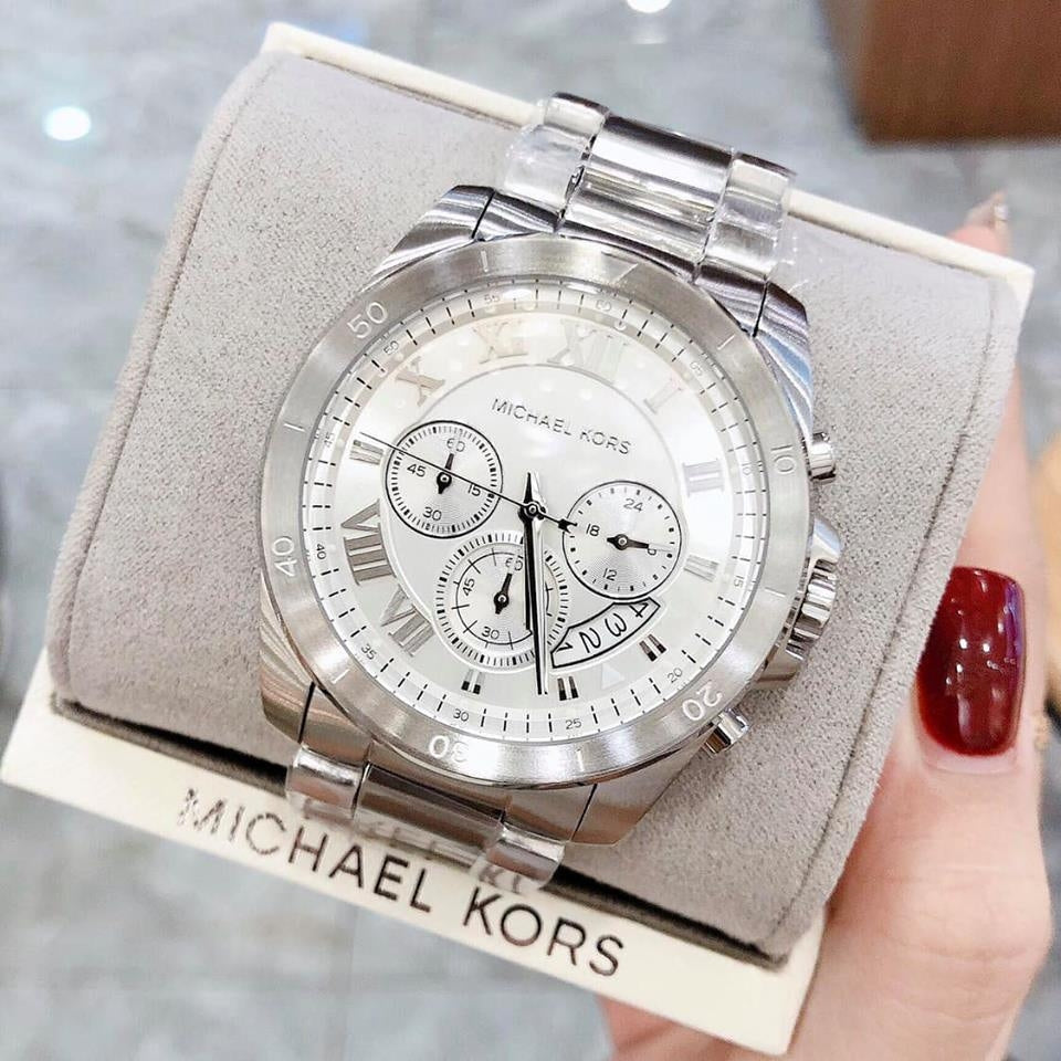 Michael Kors Brecken Chronograph Silver Dial Silver Steel Strap Watch For Women - MK8562