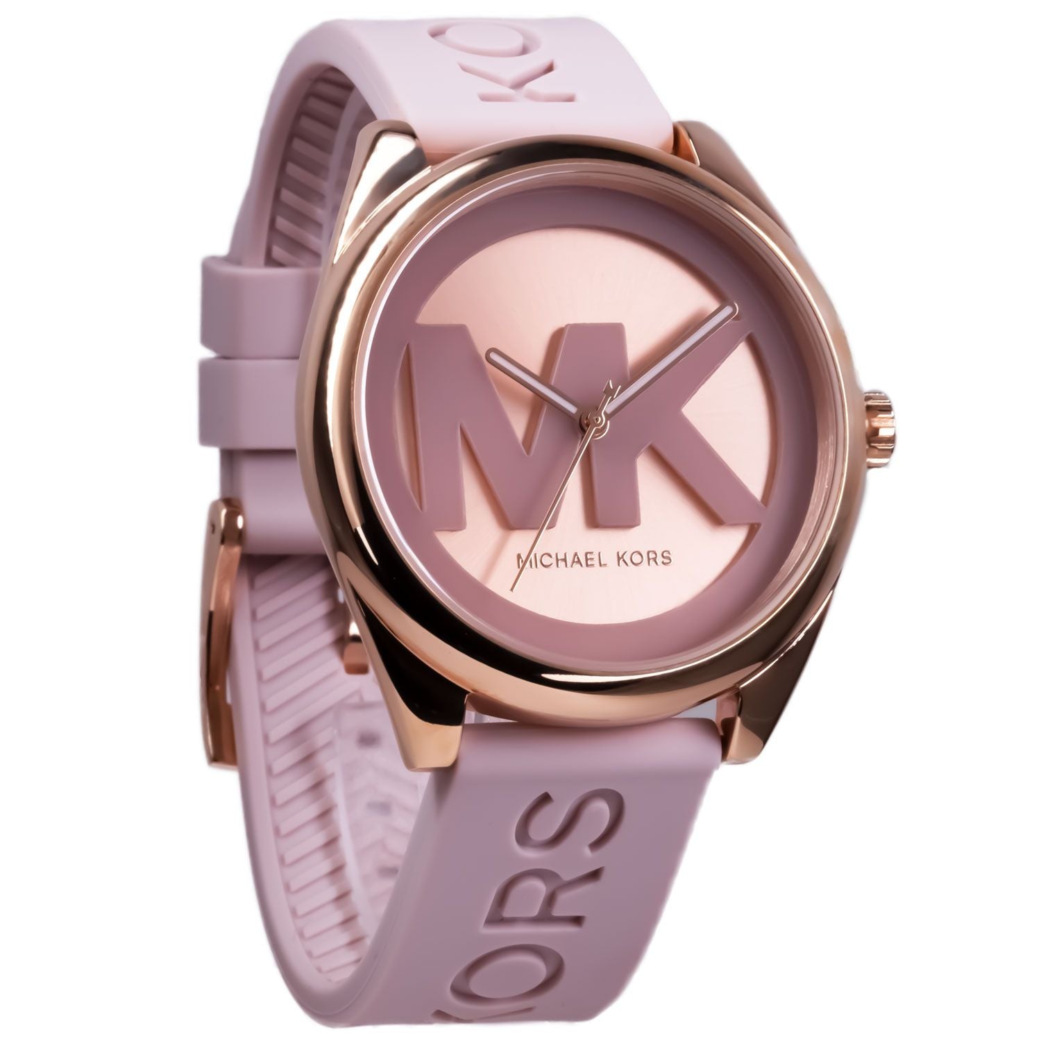 Michael Kors Janelle Three Hand Rose Gold Dial Pink Rubber Strap Watch For Women - MK7139