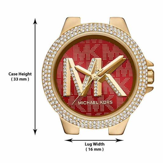 Michael Kors Camille Analog Red Dial Gold Steel Strap Watch For Women - MK7196