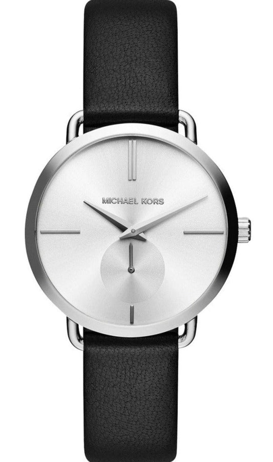 Michael Kors Portia Quartz White Dial Black Leather Strap Watch For Women - MK2658