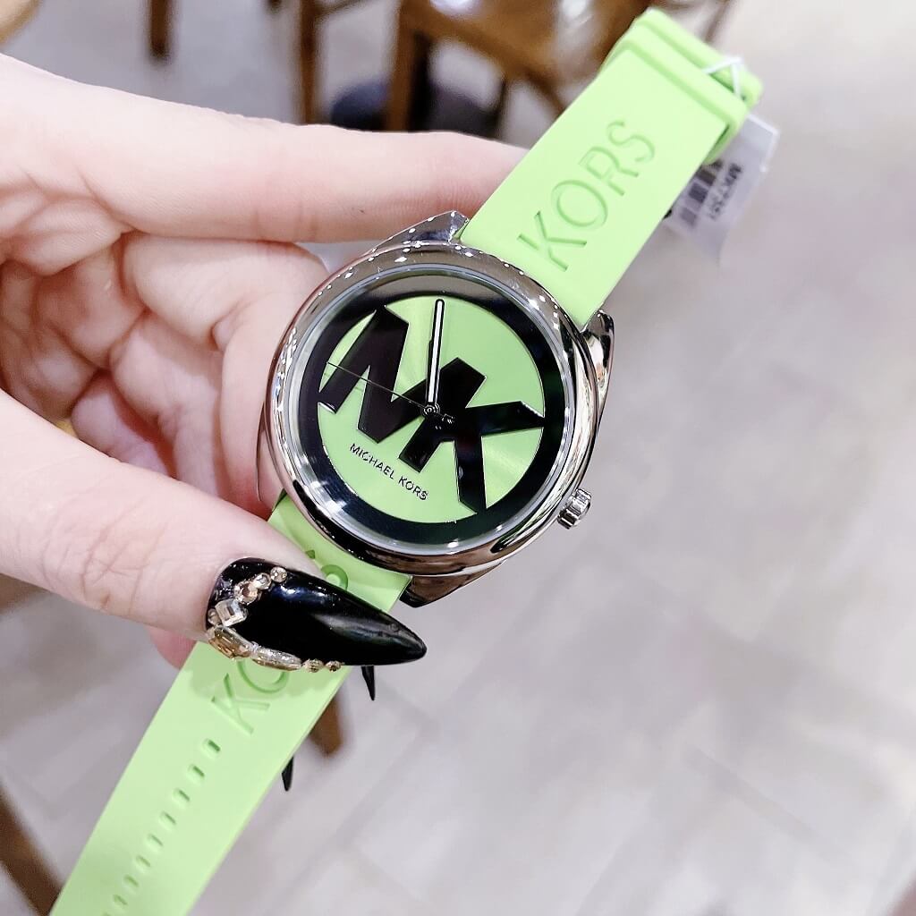 Michael Kors Janelle Three Hand Neon Green Dial Neon Green Rubber Strap Watch For Women - MK7351