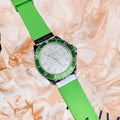 Michael Kors Everest Three Hand Crystals Silver Dial Green Silicone Strap Watch For Women - MK7360