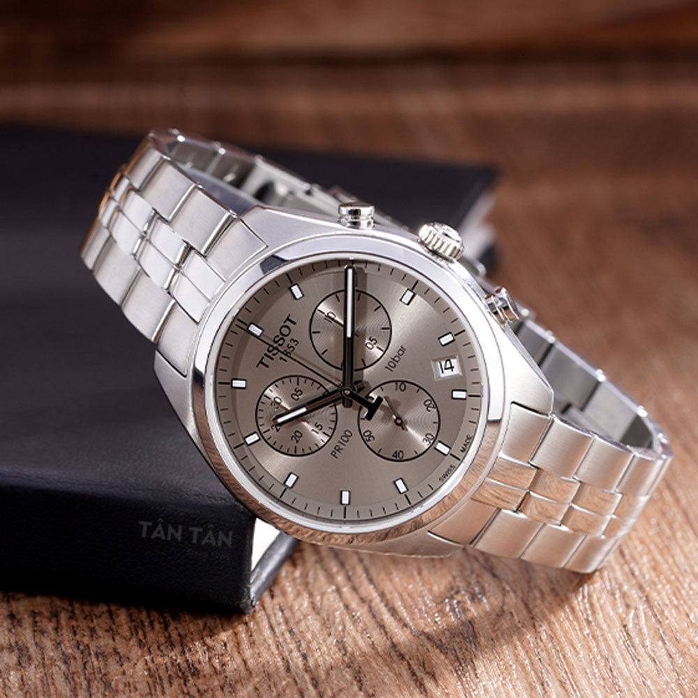 Tissot PR 100 Chronograph Grey Dial Silver Steel Strap Watch for Men - T101.417.11.071.00