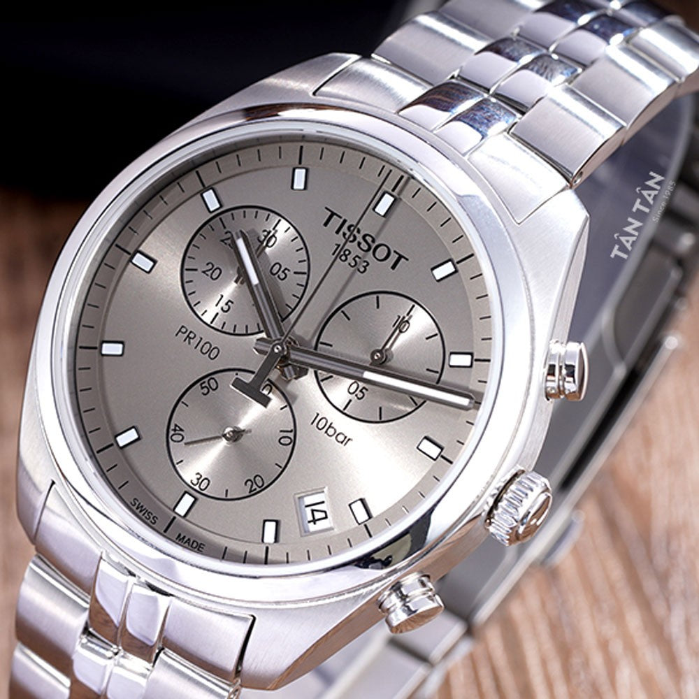 Tissot PR 100 Chronograph Grey Dial Silver Steel Strap Watch for Men - T101.417.11.071.00