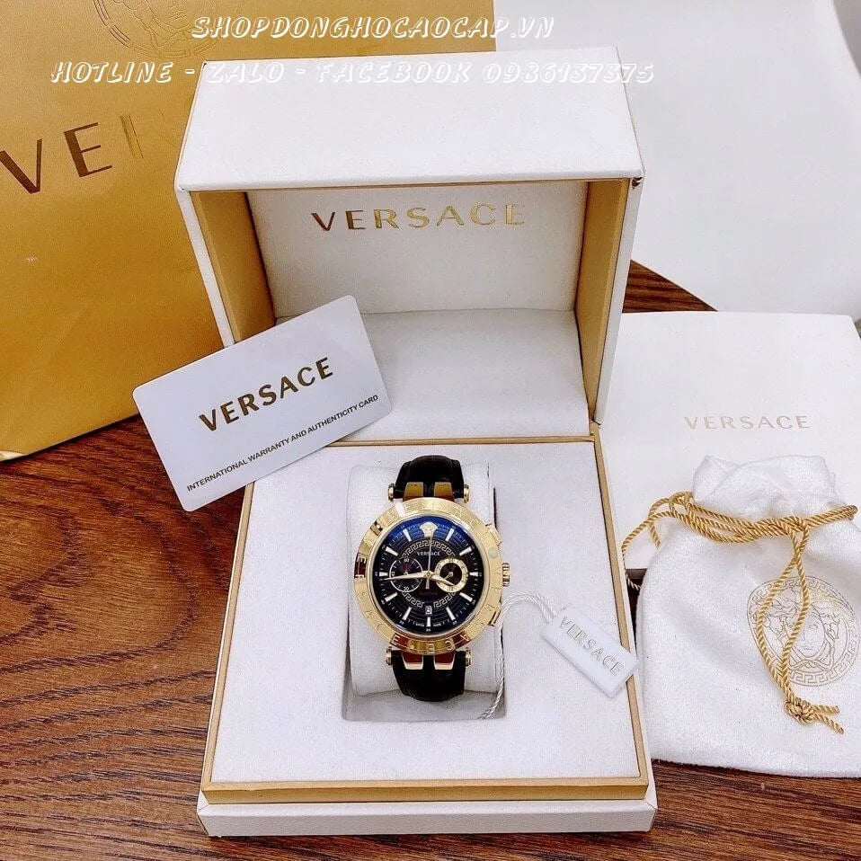 Versace V-Race Quartz Black Dial Black Leather Strap Watch For Men - VEBV00119