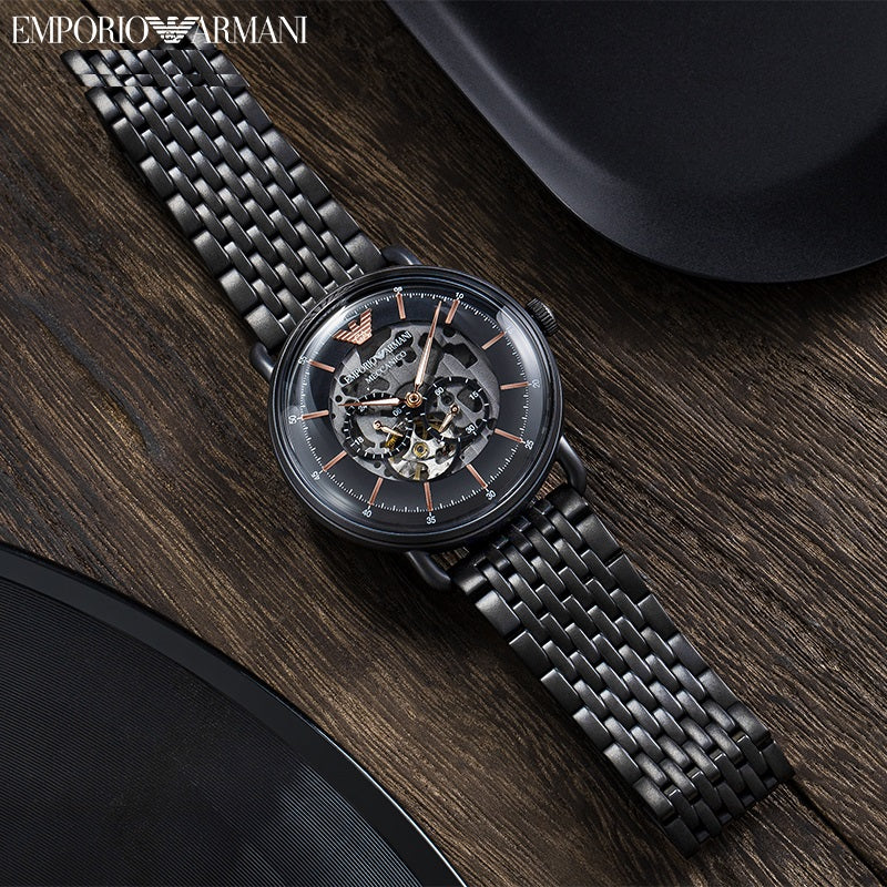 Emporio Armani Automatic Multifunction Black Dial Black Mesh Bracelet Watch For Men - AR60025