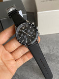 Emporio Armani Mario Chronograph Black Dial Black Leather Strap Watch For Men - AR11243