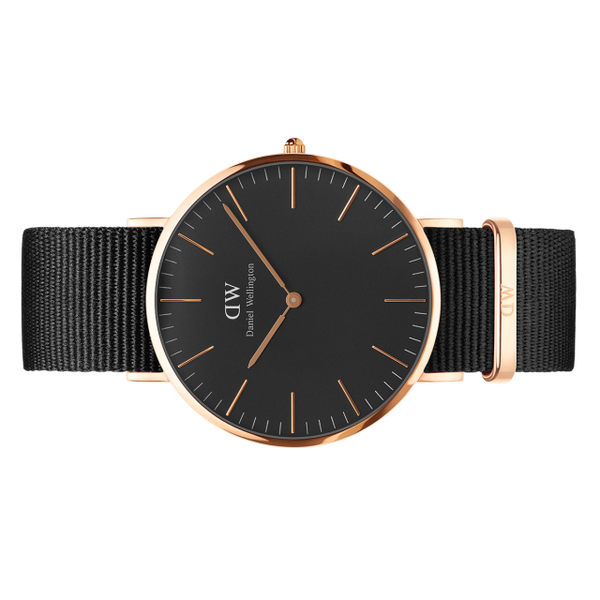 Daniel Wellington Classic Cornwall Black Dial Black Nylon Strap Watch For Women - DW00100148