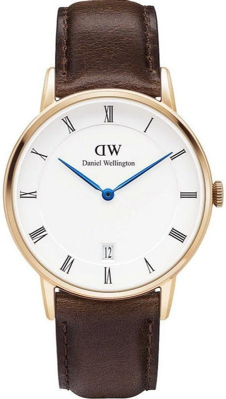 Daniel Wellington Dapper Bristol White Dial Brown Leather Strap Watch For Women - DW00100094