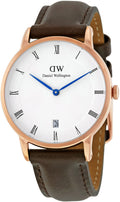 Daniel Wellington Dapper Bristol White Dial Brown Leather Strap Watch For Women - DW00100094