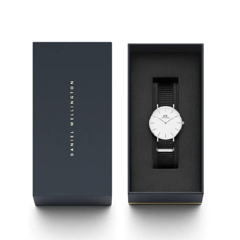 Daniel Wellington Classic Cornwall White Dial Black Nylon Strap Watch For Men - DW00100258