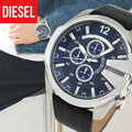 Diesel Mega Chief Chronograph Blue Dial Black Leather Strap Watch For Men - DZ4423