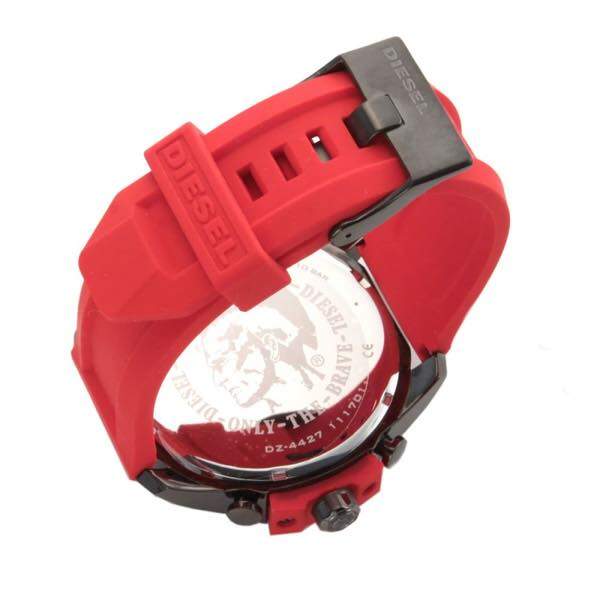 Diesel Mega Chief Chronograph Black Dial Red Silicone Strap Watch For Men - DZ4427