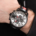 Diesel Mega Chief Chronograph Silver Dial Black Leather Strap Watch For Men - DZ4512