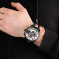 Diesel Mega Chief Chronograph Silver Dial Black Leather Strap Watch For Men - DZ4512