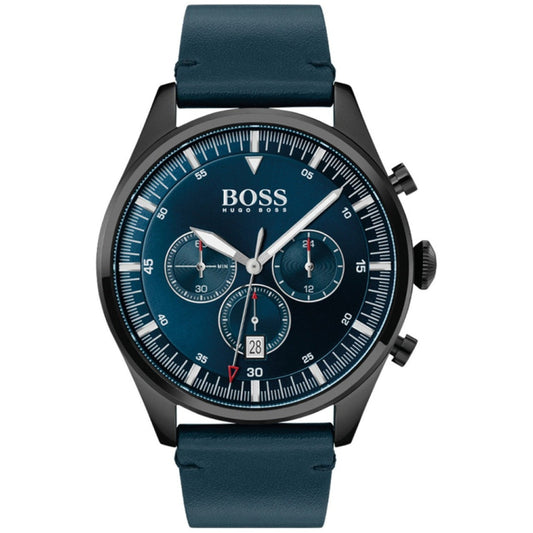 Hugo Boss Pioneer Quartz Blue Dial Blue Leather Strap Watch For Men - 1513711