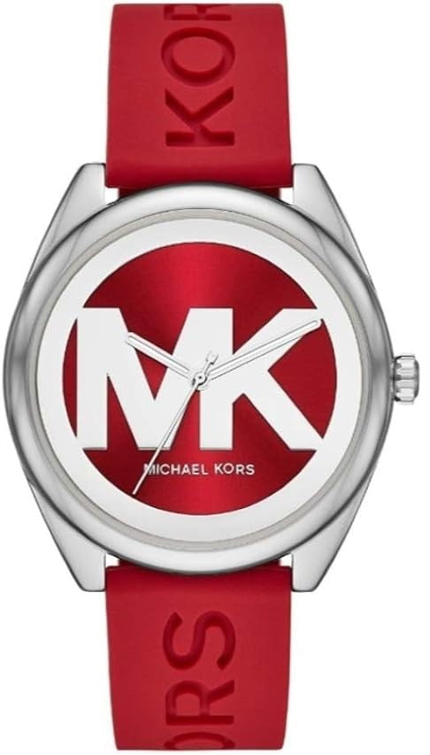 Michael Kors Janelle Three Hand Red Dial Red Rubber Strap Watch For Women - MK7144