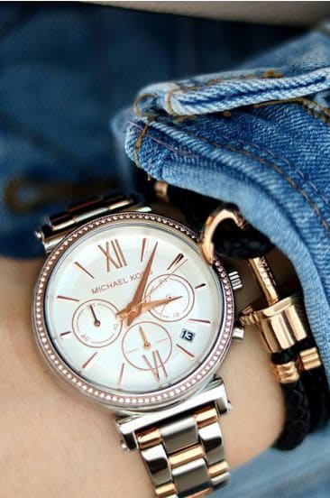 Michael Kors Sofie Chronograph Quartz White Dial Two Tone Steel Strap Watch For Women - MK6558