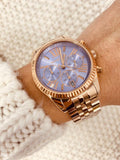 Michael Kors Lexington Purple Dial Rose Gold Steel Strap Watch For Women - MK6207