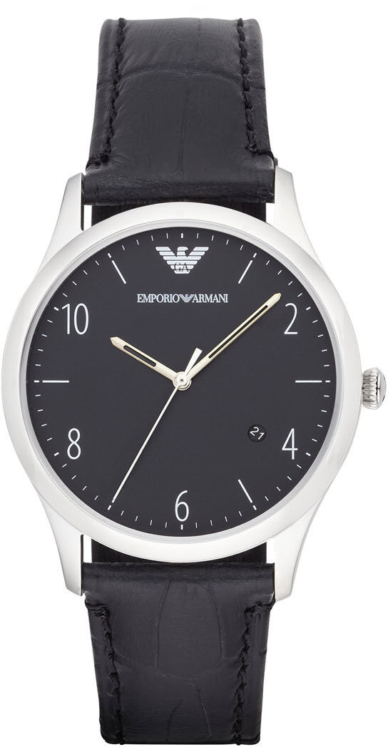 Emporio Armani Classic Quartz Black Dial Black Leather Strap Watch For Men - AR1865