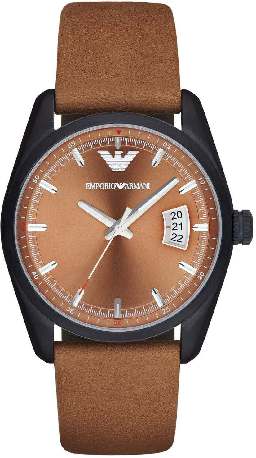 Emporio Armani Sportivo Analog Brown Dial Brown Leather Strap Watch For Men - AR6080