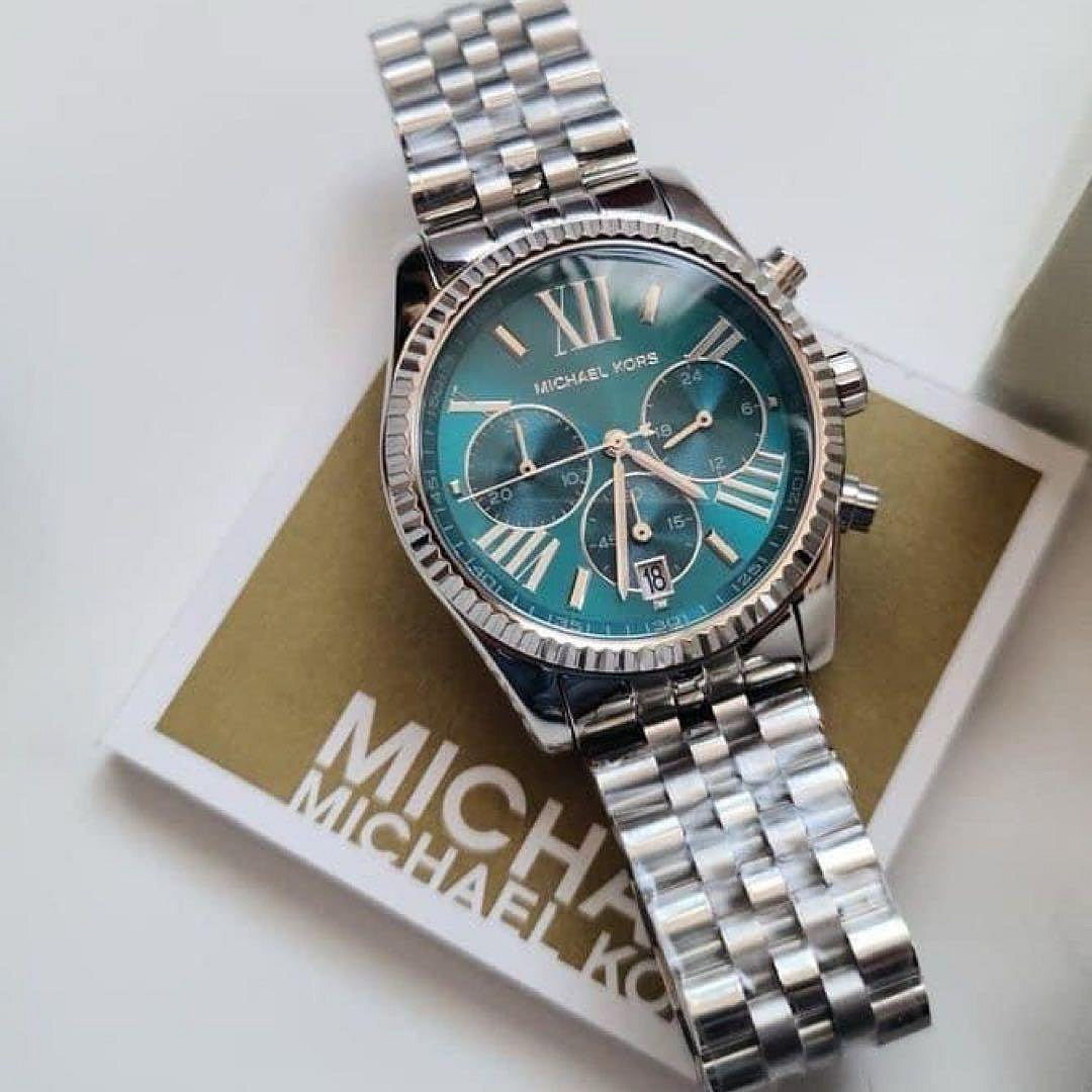 Michael Kors Lexington Chronograph Blue Dial Silver Steel Strap Watch For Women - MK5887