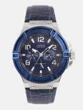 Guess Rigor Multifunction Chronograph Blue Dial Blue Leather Strap Watch For Men - W0040G7