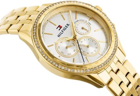 Tommy Hilfiger Ari Multifunction Diamonds Silver Dial Gold Steel Strap Watch for Women - 1781977