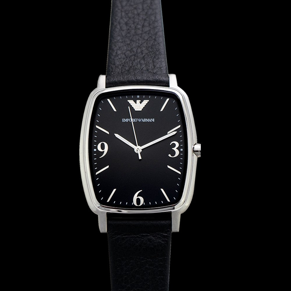 Emporio Armani Epsilon Quartz Black Dial Black Leather Strap Watch For Men - AR2490