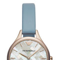 Emporio Armani Aurora Quartz Mother of Pearl White Dial Blue Leather Strap Watch For Women - AR11109