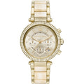 Michael Kors Parker Chronograph Gold Dial Gold Steel Strap Watch For Women - MK6831