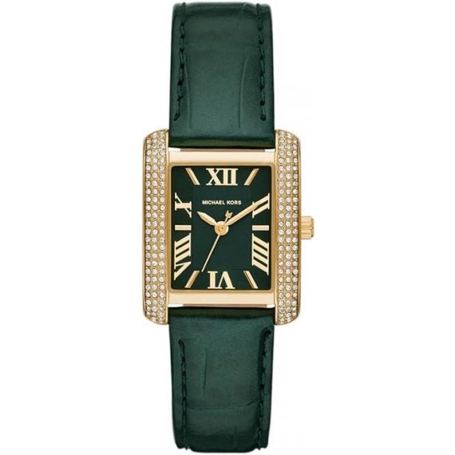 Michael Kors Emery Quartz Diamonds Green Dial Green Leather Strap Watch For Women - MK4697