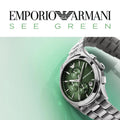 Emporio Armani Paolo Chronograph Green Dial Silver Steel Strap Watch For Men - AR11529