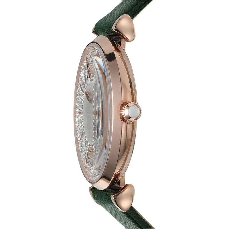 Emporio Armani Pro Planet Analog Silver Dial Green Leather Strap Watch For Women - AR11517