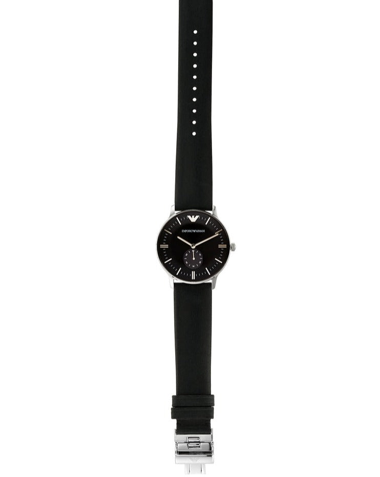 Emporio Armani Gianni Quartz Black Dial Black Leather Strap Watch For Men - AR0382