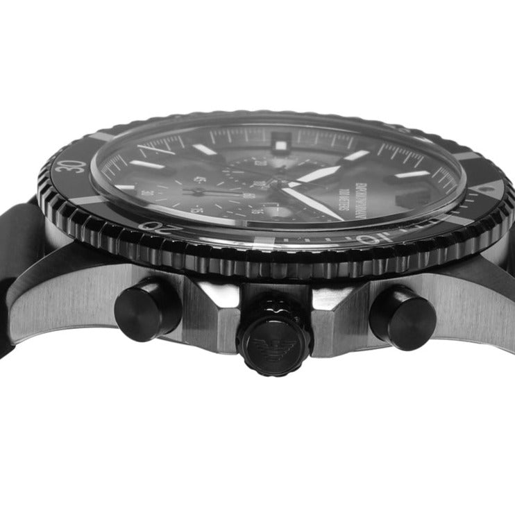 Emporio Armani Diver Chronograph Black Dial Black Silicon Strap Watch For Men - AR11515