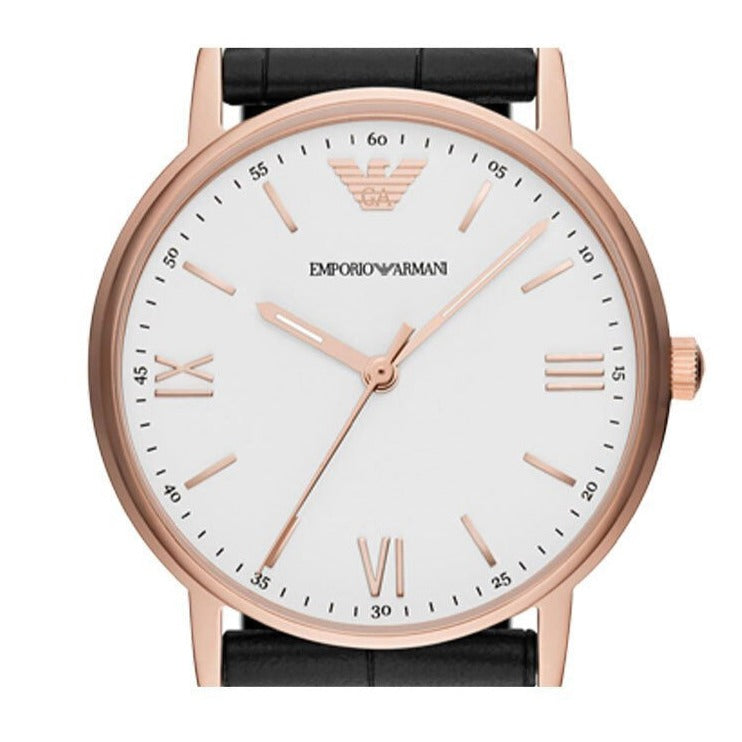 Emporio Armani Kappa Quartz White Dial Black Leather Strap Watch For Men - AR80015