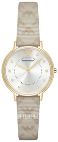 Emporio Armani Kappa Quartz Silver Dial Beige Leather Strap Watch For Women - AR11042