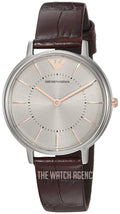 Emporio Armani Dress Quartz Silver Dial Brown Leather Strap Watch For Women - AR11063