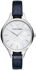 Emporio Armani Aurora Quartz Mother Of Pearl White Dial Blue Leather Strap Watch For Women - AR11090