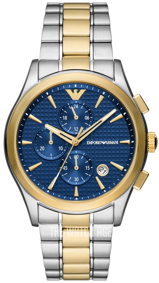 Emporio Armani Paolo Chronograph Blue Dial Two Tone Steel Strap Watch For Men - AR11579