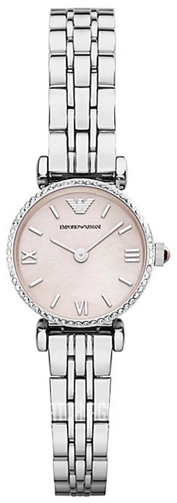 Emporio Armani Classic Gianni T Bar Crystals Pink Dial Silver Steel Strap Watch For Women - AR1781