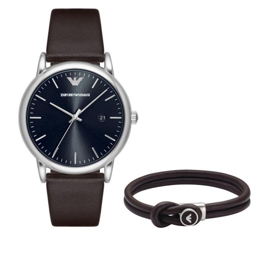 Emporio Armani Kappa Quartz Black Dial Brown Leather Strap Watch For Men - AR80008