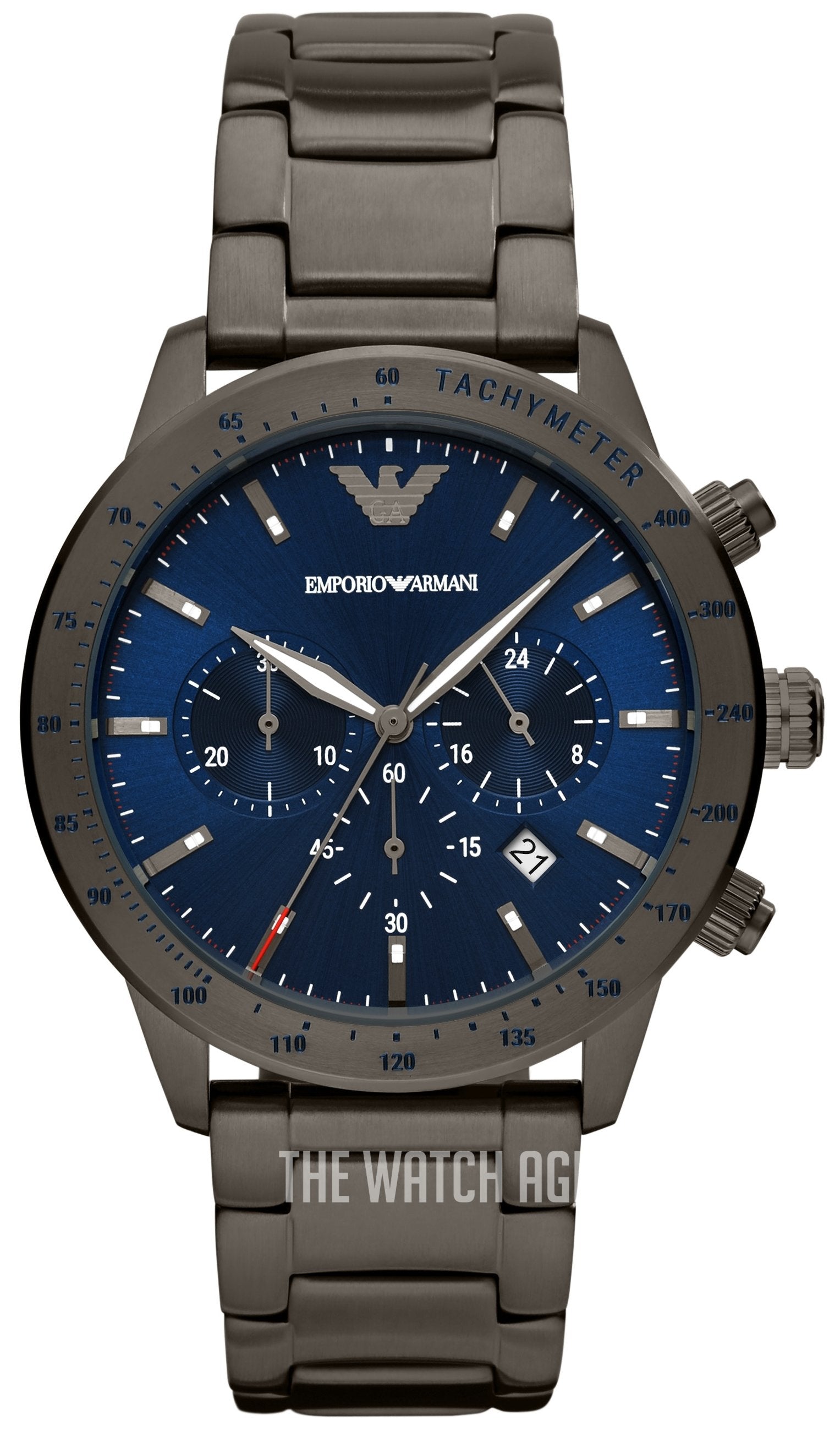 Emporio Armani Mario Chronograph Blue Dial Grey Steel Strap Watch For Men - AR80045