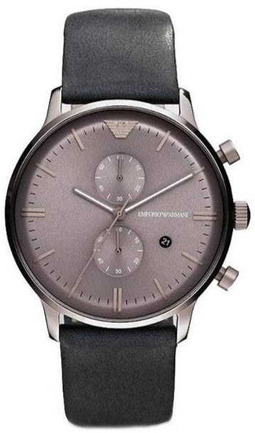 Emporio Armani Classic Grey Dial Grey Leather Strap Watch For Men - AR0388