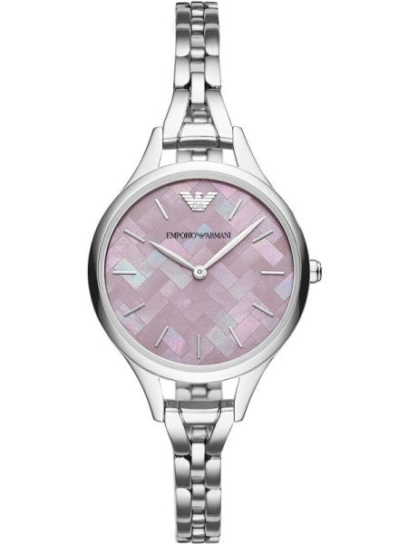 Emporio Armani Aurora Mother Of Pearl Purple Dial Silver Steel Strap Watch For Women - AR11122