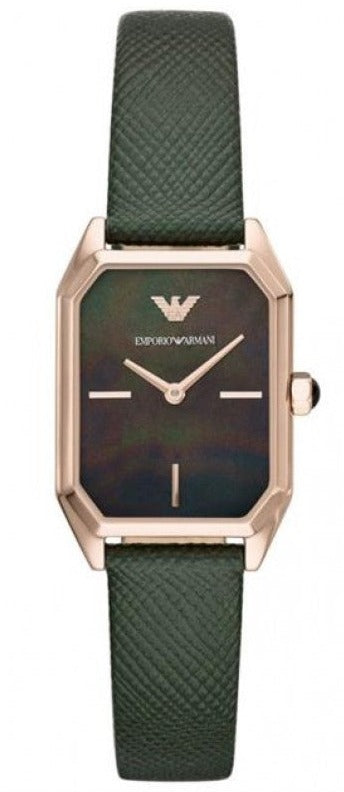 Emporio Armani Gioia Analog Black Mother of Pearl Dial Green Leather Strap Watch For Women - AR11149