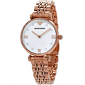 Emporio Armani Gianni T-Bar Quartz White Dial Rose Gold Steel Strap Watch For Women - AR11267