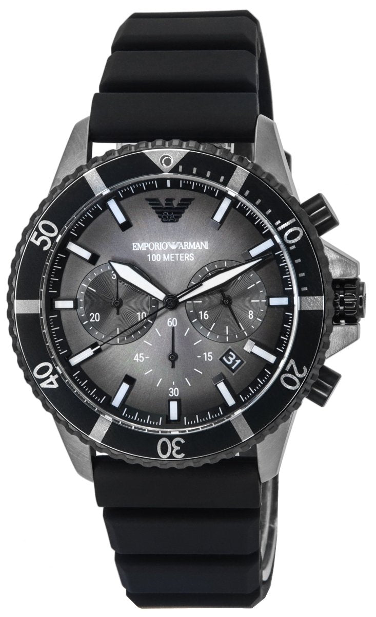 Emporio Armani Diver Chronograph Black Dial Black Silicon Strap Watch For Men - AR11515